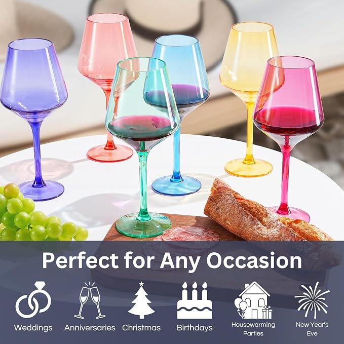 European Style Plastic Crystal Unbreakable Stemmed Wine Glasses | Set of 12 | - Image 2