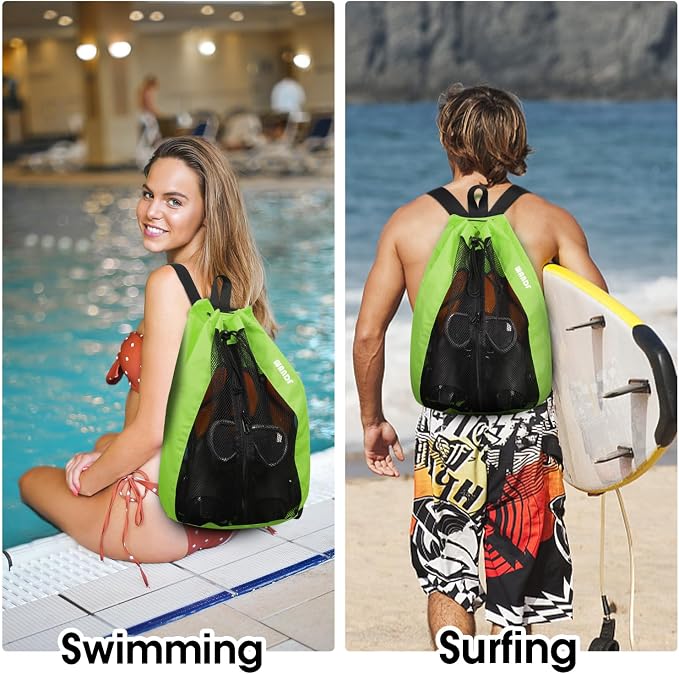 WANDF Swim Bag Mesh Drawstring Backpack Beach Backpack - Image 2