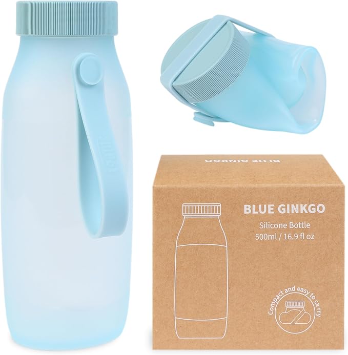 BLUE GINKGO Collapsible Water Bottle – Lightweight, Foldable Silicone Bottle by BLUEGINKGO