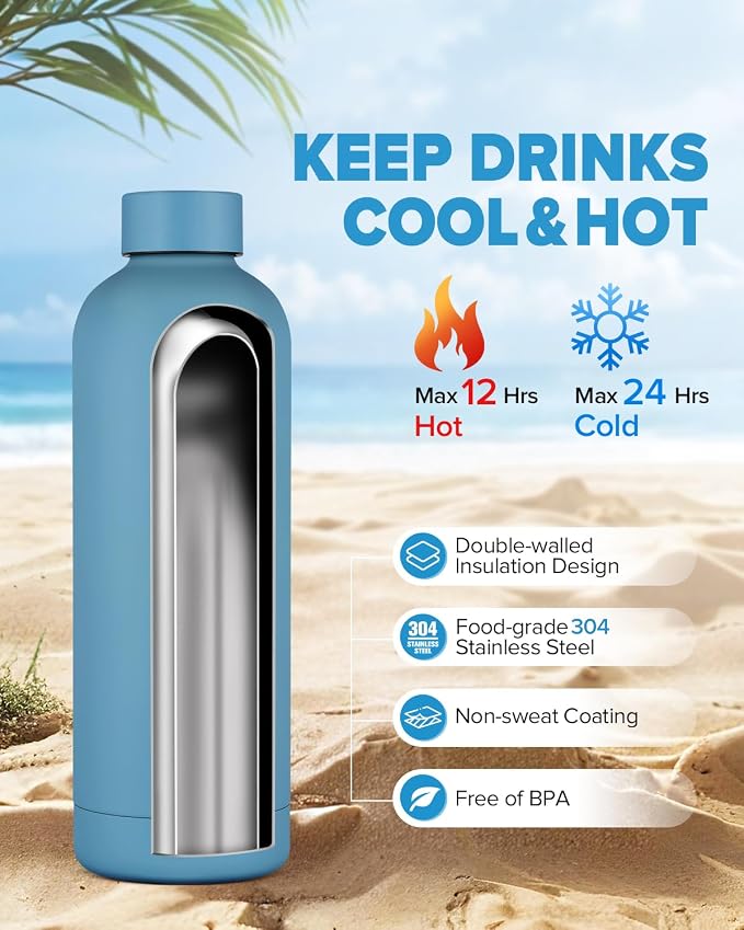 Insulated Water Bottle with Lid, 25 oz Reusable Leak-Proof Metal Stainless - Image 2