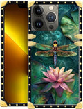 Compatible with iPhone 13 Pro Case, Colourful Dragonfly Pink Lily Pads Luxury by Unknown