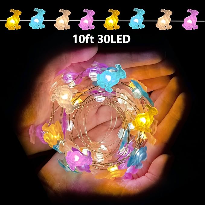 EXF Easter Decorations Bunny Pastel Fairy Lights, Battery Operated - Image 5