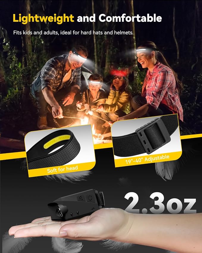 Headlamps Rechargeable with Red Light 2 Pack, Wide Beam Running LED Head Lamp - Image 7