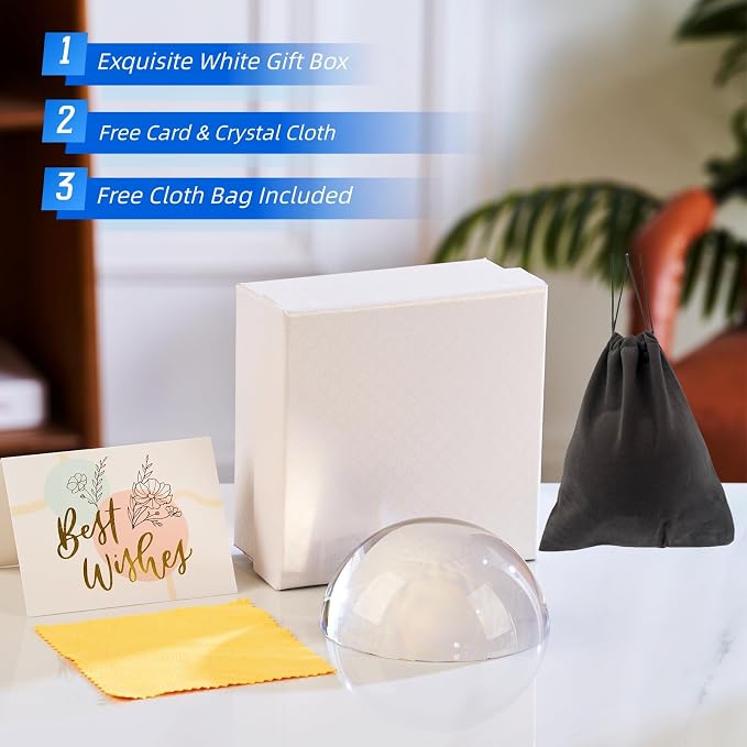 6X Crystal Dome Magnifier Paperweight, 3.8 Inch Large Dome Reading Magnifying - Image 7