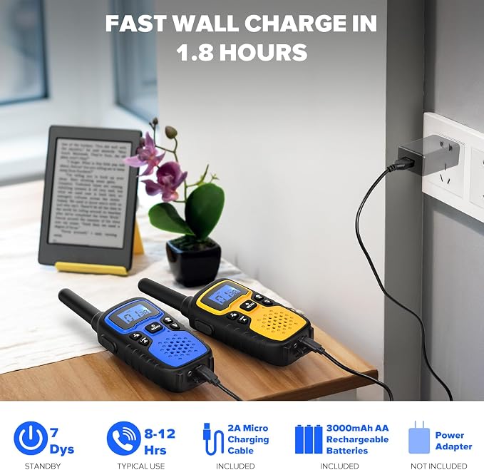 Wishouse Walkie Talkies for Adults Long Range-Rechargeable 4 Pack 2 Way Radios - Image 2
