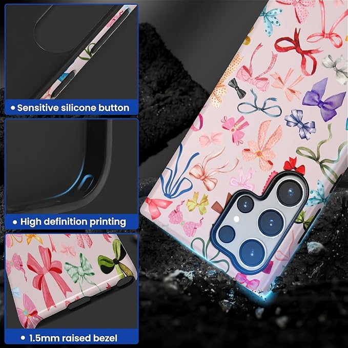 for Samsung Galaxy S23 Ultra Case, HL2 Aesthetic Color Bow Tie Hybrid 2 Layer - Image 3