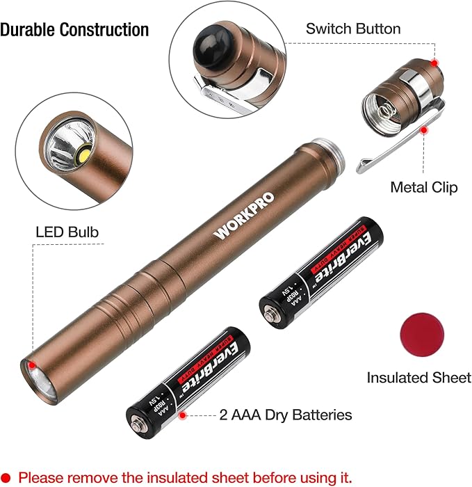 WORKPRO LED Pen Light, Aluminum Pen Flashlights, Pocket Flashlight - Image 6