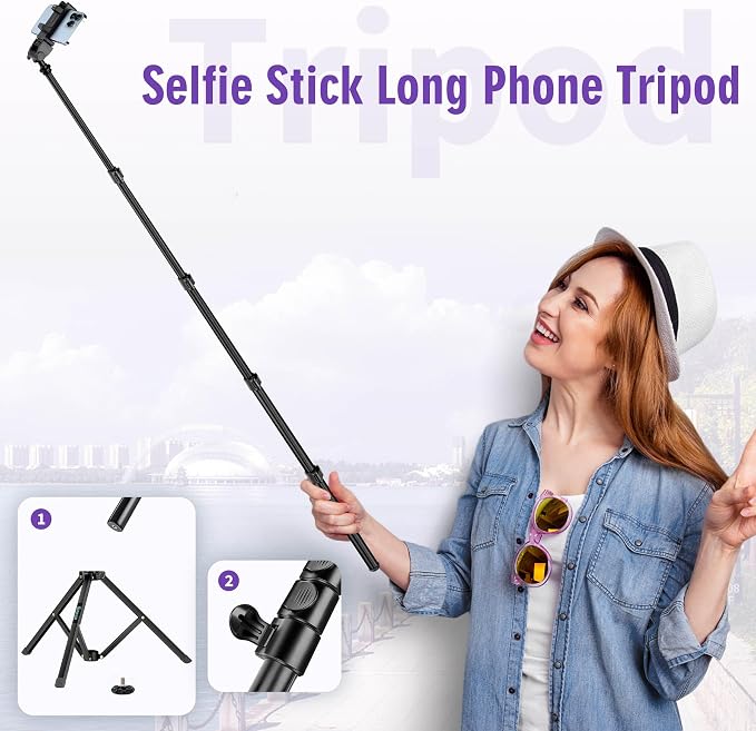 Nineigh 80" Phone Tripod, Selfie Stick Cellphone Tripod, Aluminum Tripods Stand - Image 3