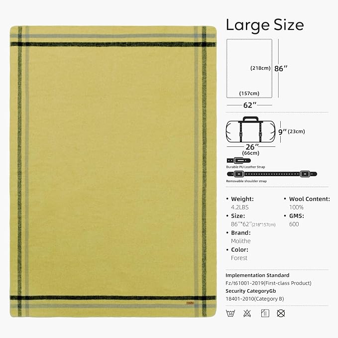 Molithe 100% Wool Blanket, Military Wool Blanket, Sporting Events, Survival Kits - Image 6