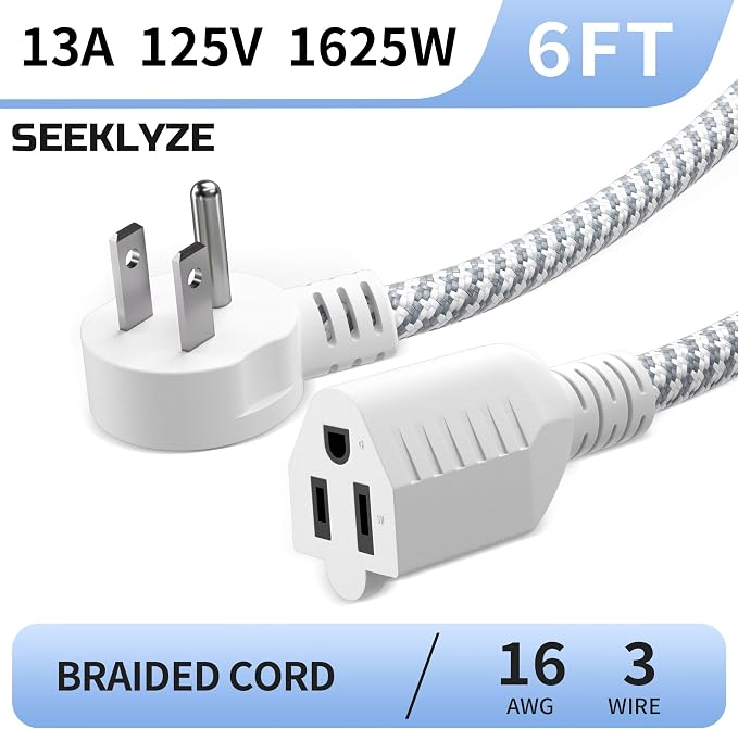 16 Gauge Braided Extension Cord 6 FT, 16/3 Flat Plug Power Cord Indoor - Image 2