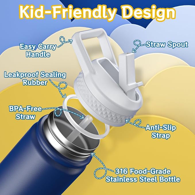 baab 18oz Kids Water Bottle, Insulated Water Bottle - Image 3