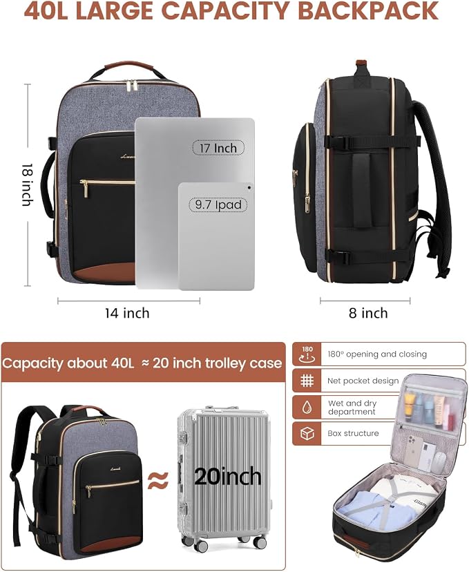 LOVEVOOK 40L Travel Backpack for Women & Men, Airline Approved Carry On Luggage - Image 4