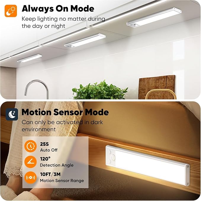 5-Pack Under Cabinet Lighting, 1800mAH Rechargeable Battery Operated Motion - Image 5
