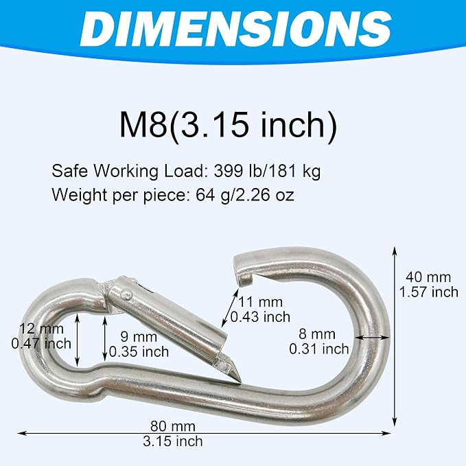 Marine Grade 316 Stainless Steel Carabiners Heavy Duty, Durable & Rust-Free - Image 3