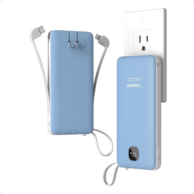 TESSAN Portable Charger with Built in Cables, 10000mAh Power Bank Fast Charging by TESSAN