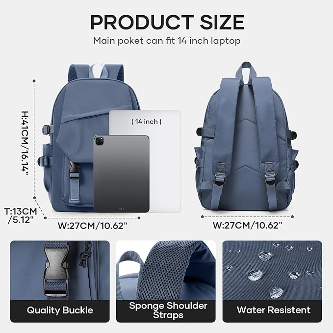 coowoz College Backpack Waterproof Black College Bags - Image 2