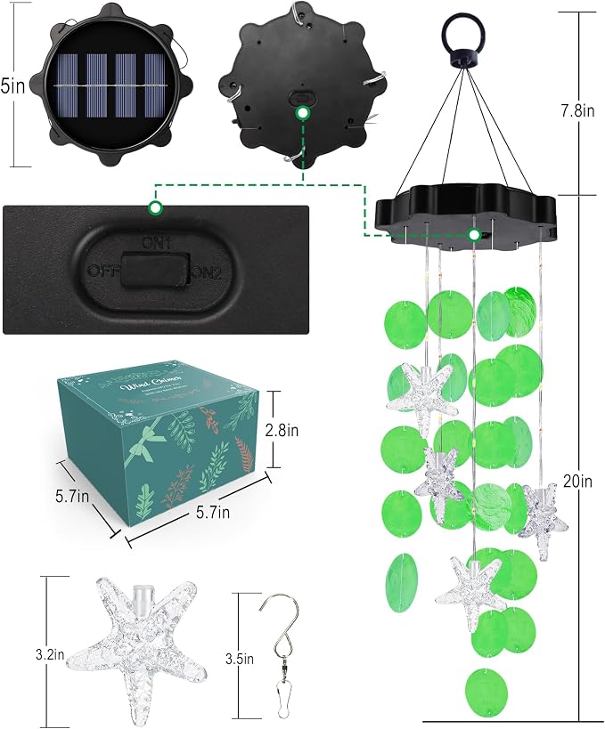 Toodour Solar Wind Chimes for Outside, Shells Light Gifts for Mom Grandma Women - Image 7