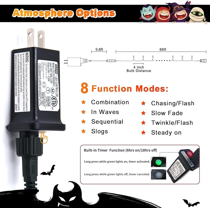 JMEXSUSS 200 LED Orange Halloween Lights Outdoor, 66ft Connectable Halloween - Image 6