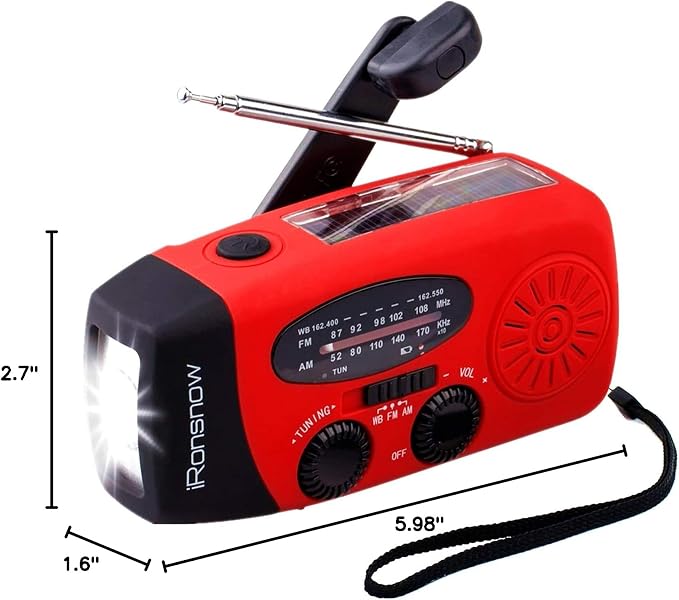18500mWh Weather Emergency Radio, Portable Solar AM/FM/NOAA Hand Crank Radio - Image 8