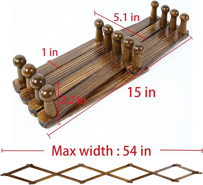 AMAPON Accordion Style Expandable Wall Wooden Coat Rack 13 Hooks Hang Hats - Image 3
