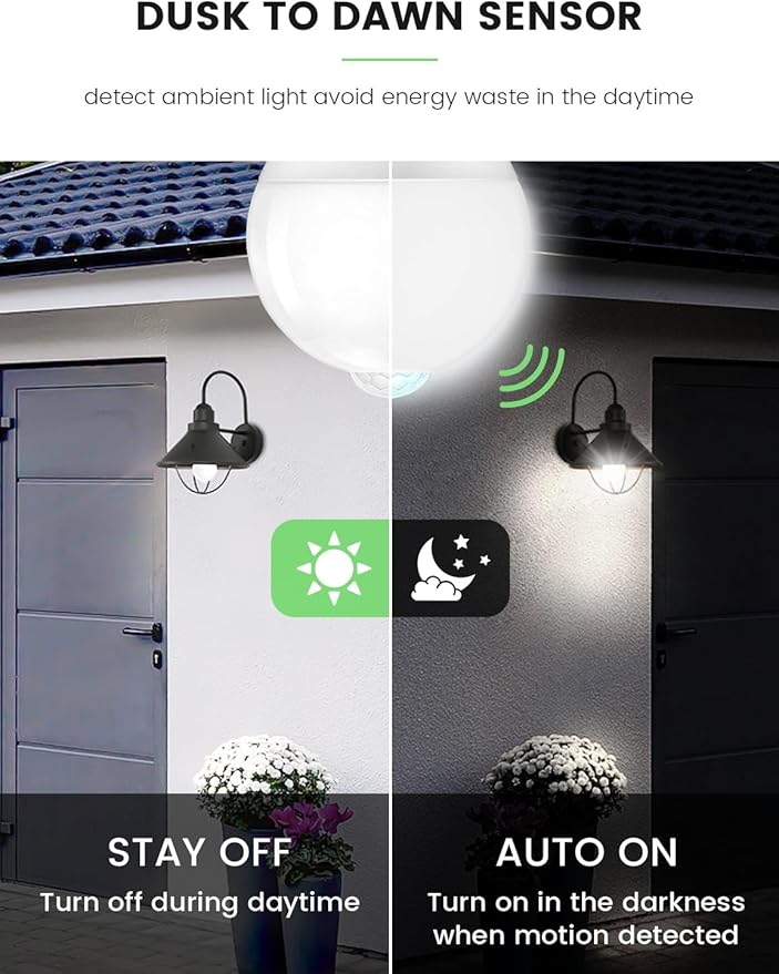 Motion Sensor LED Light Bulbs Outdoor, 13W Dusk to Dawn Sensor Bulb PIR - Image 2
