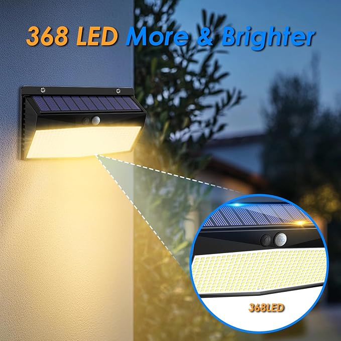 Peasur 4 Pack 368 LED Solar Motion Sensor Lights Outdoor, Solar Fence Lights - Image 5
