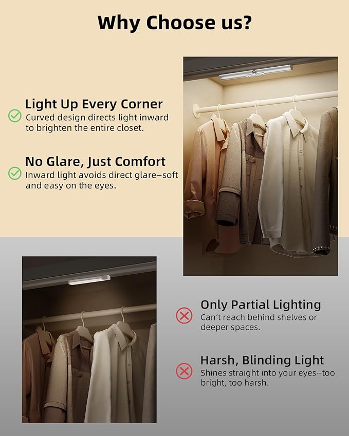 EZVALO 13-inch Motion Sensor Closet Lights, 2 Pack Rechargeable LED Lights - Image 2