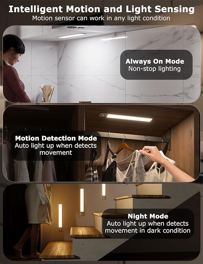 12" Ultra-Thin Under Cabinet Lighting Wireless, Aluminum Alloy Under Counter - Image 3