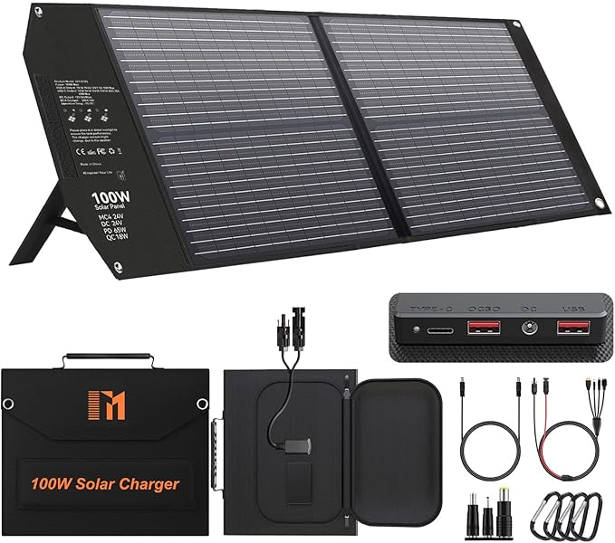 100W Portable Solar Panel USB-C PD 65W Fast Charging 24V MC4 DC QC3.0 USB-A by Mesuvida