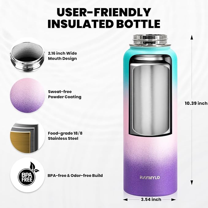 RAYMYLO Insulated Water Bottle 40 oz, Triple Wall Vacuum Stainless Steel - Image 5