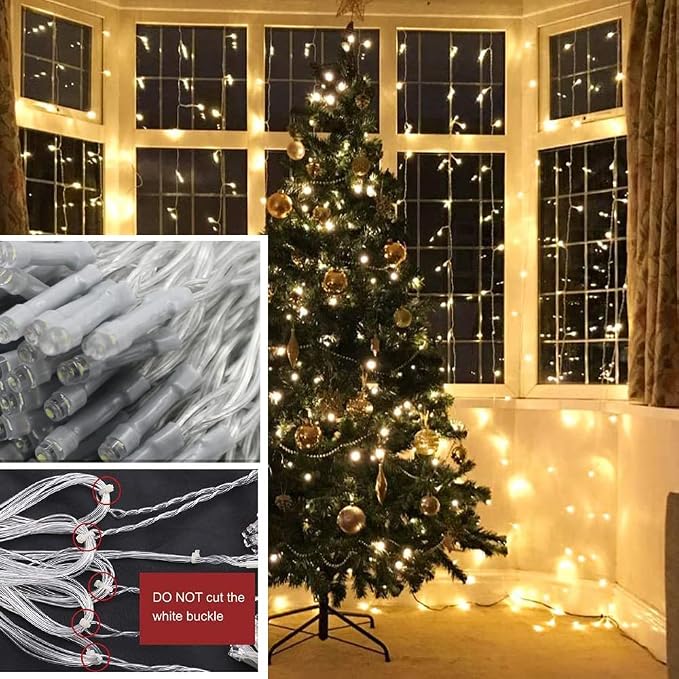 Solhice LED Curtain Lights Outdoor 12ft x10ft, 360 LED Plug in Hanging String - Image 8