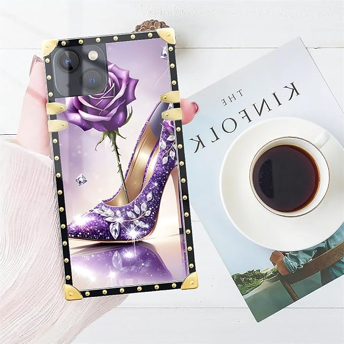 Compatible with iPhone 13 Case, High Heeled Purple Diamond Rose Luxury Golden - Image 7