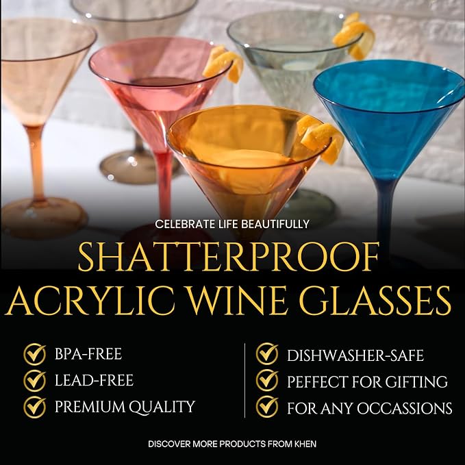 European Style Plastic Crystal Glasses, Unbreakable Martini, Cocktail |Set of - Image 2