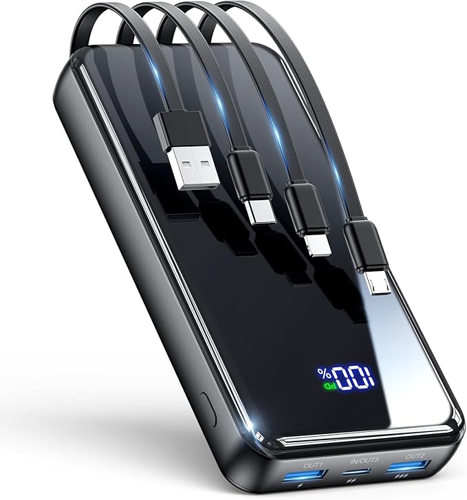 Portable Charger, 50000mAh Power Bank Built-in Cable, 22.5W PD USB C In & Out by YILANS