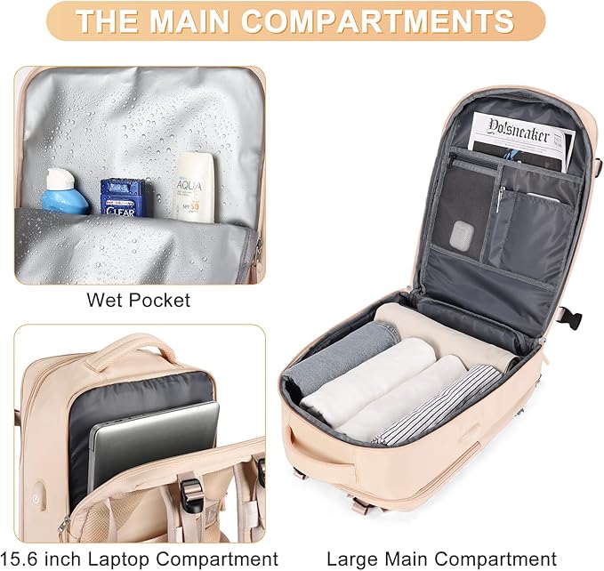 coofay Large Carry On Backpack Flight Approved Personal Item Travel Backpack - Image 4