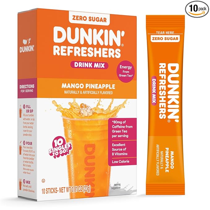 Dunkin’ Zero Sugar Refreshers Singles To Go! Powdered drink mix packets by SINGLESTOGO
