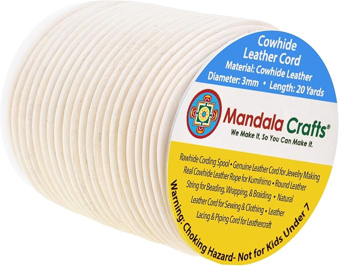Mandala Crafts Round Genuine Cream Leather Cord by MandalaCrafts