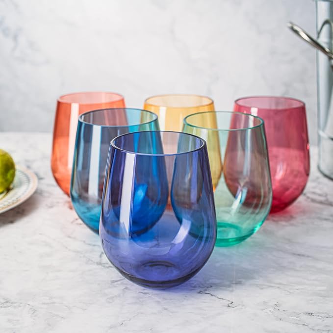 European Style Plastic Crystal Unbreakable Stemless Wine Glasses | Set of 6 | - Image 8