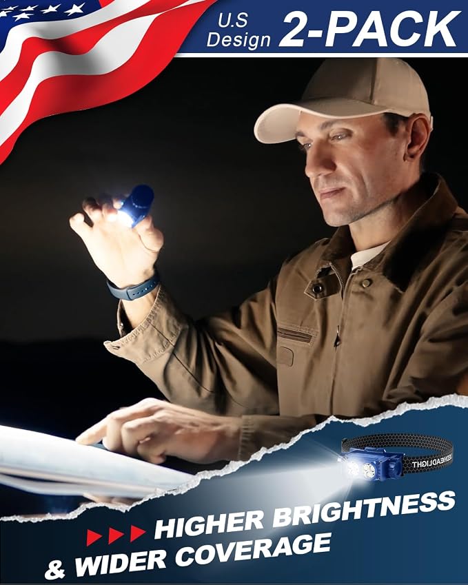 Headlamp Rechargeable 2PCS, 4500L Super Bright Light Bright LED Rechargeable - Image 2