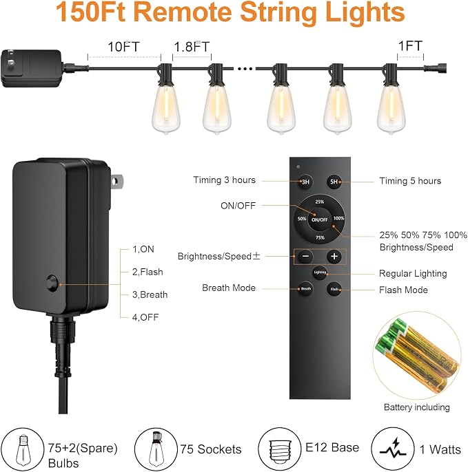 150FT Outdoor String Lights - Image 4