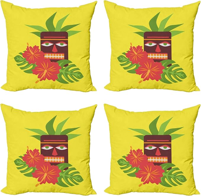 Ambesonne Luau Throw Pillow Cushion Case Pack of 4, Vibrant Composition of a by Ambesonne
