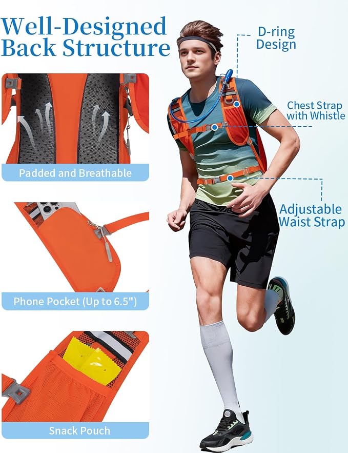 Hydration Backpack with 2L Water Bladder, Hiking Water Backpack - Image 6