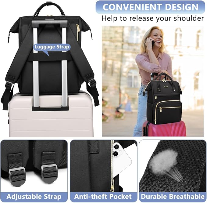 Focdod Backpack for Women 15.6 Inch Laptop Backpack Work Business Backpacks - Image 5