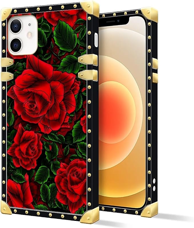 Compatible with iPhone 11 Case, Vector Red Rose Green Leaf Luxury Golden - Image 2