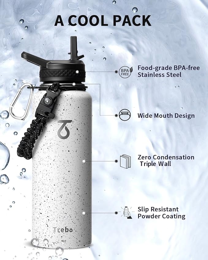 Trebo Water Bottle 40oz with Paracord Handle, Half Gallon Large Vacuum Triple - Image 6