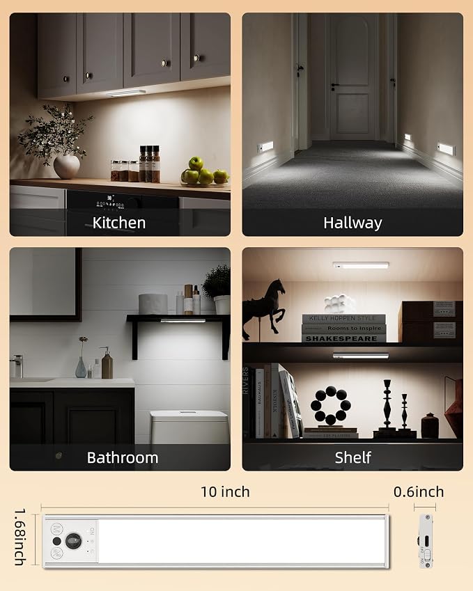 EZVALO 10inch Under Cabinet Lighting, LED Motion Sensor Light Indoor, 2400mAh - Image 7