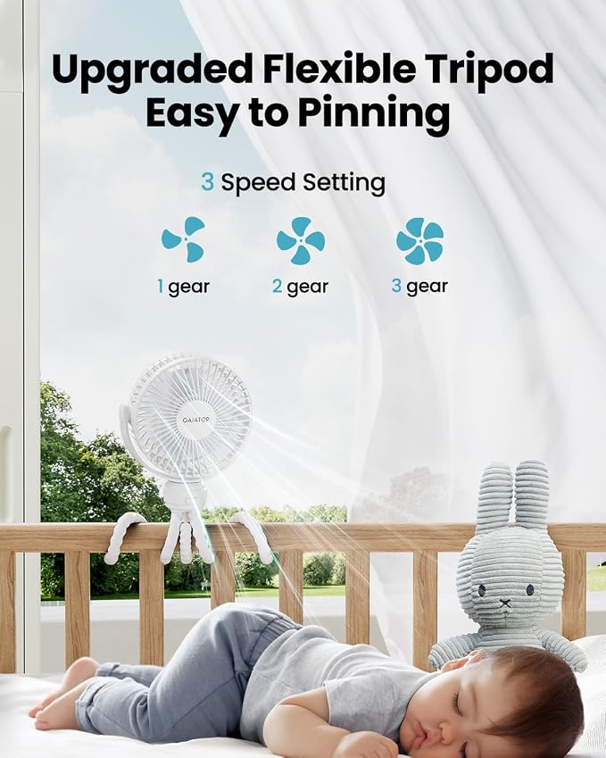 Gaiatop Mini Portable Stroller Fan, Battery Operated Small Clip on, Detachable - Image 3