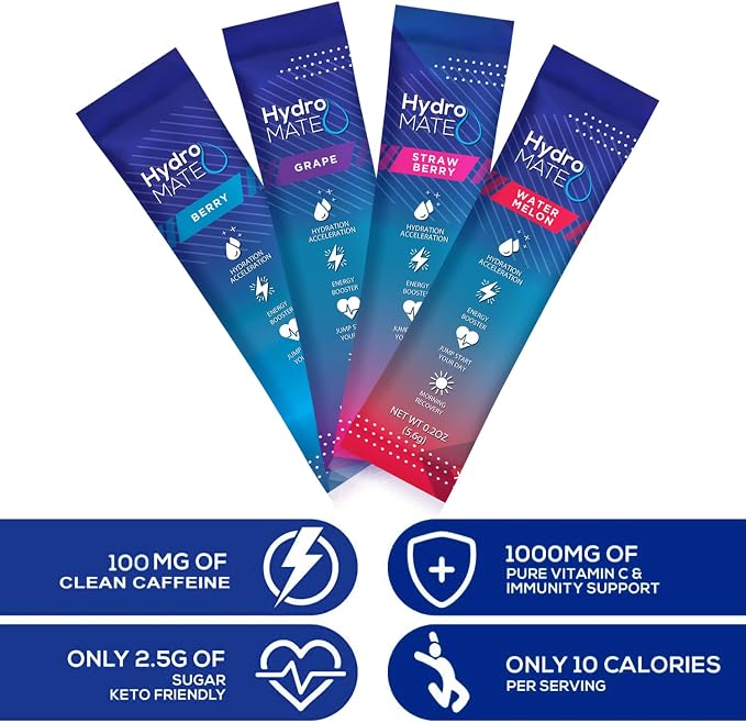 HydroMATE Electrolytes Powder Drink Mix Packets Hydration Accelerator Low Sugar - Image 7