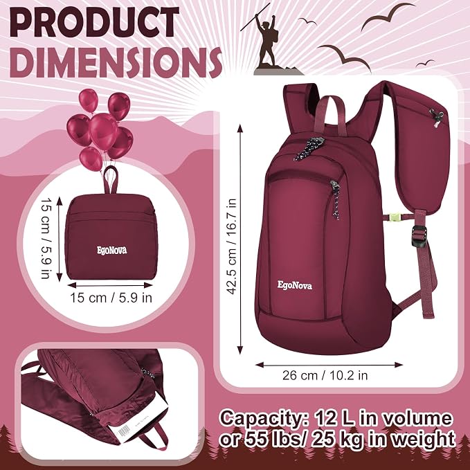 12L Ultralight & Thin Packable Daypack, Small Foldable Hiking Backpack Travel - Image 4