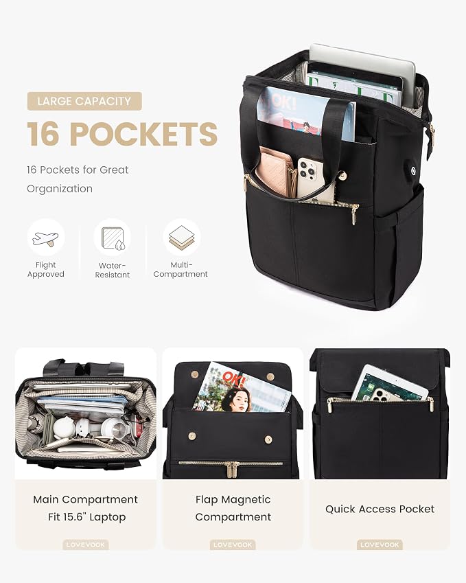 LOVEVOOK Laptop Backpack for Women, 15.6 Inch Work Laptop Bag - Image 2